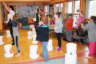 The bucket drumming group at The Child Centre in Sharbot Lake — The percussionists really took the teacher’s suggestion to be energetic to heart.